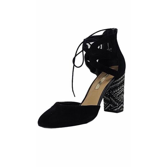 Audrey Brooke Black Ankle Suedette Block Heel Shoe - Picture 2 of 10